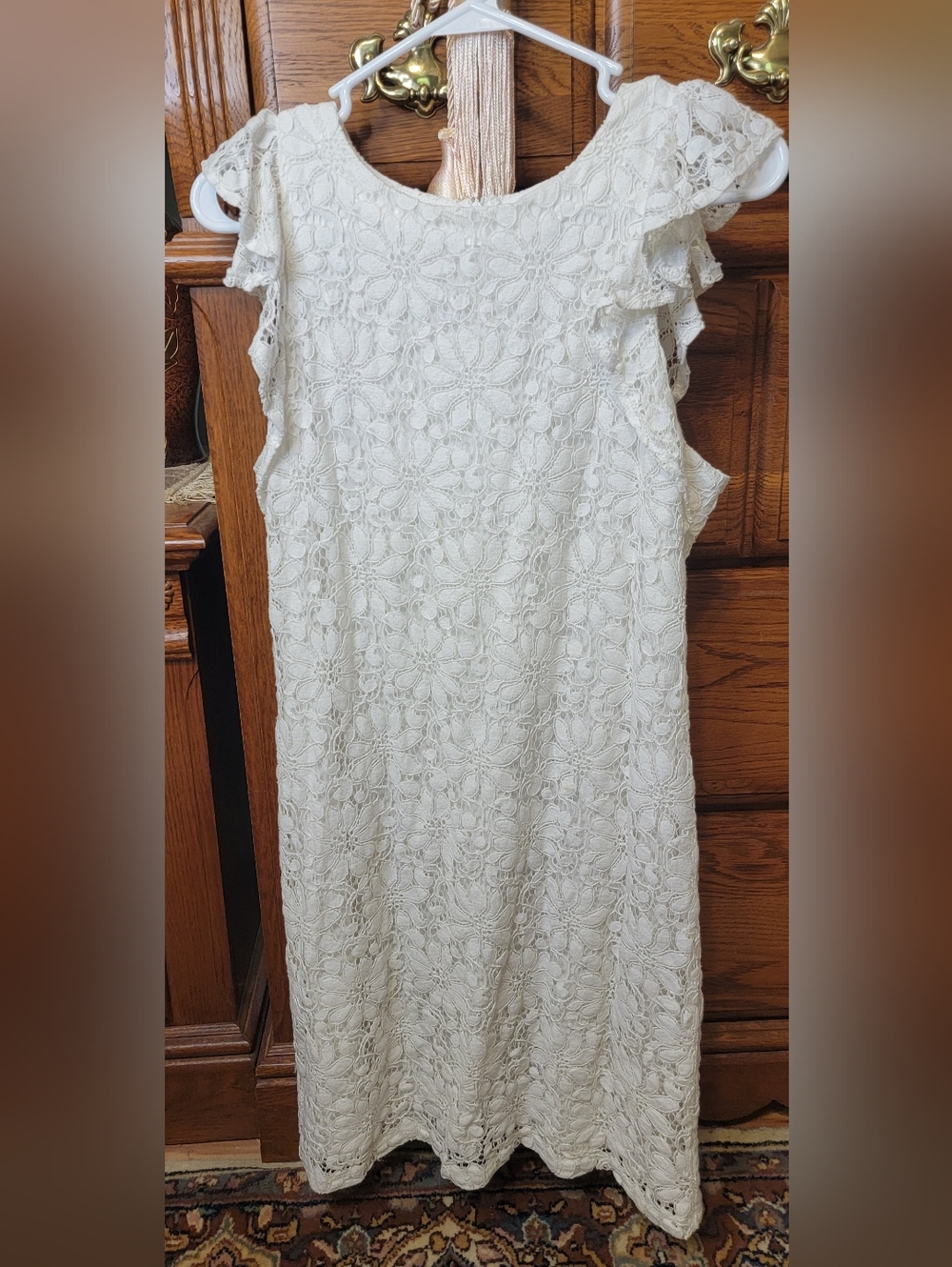 London Times Cream Lace Midi Dress with Floral Crochet